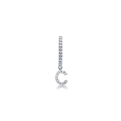 Single earring with pendant letter C with diamonds