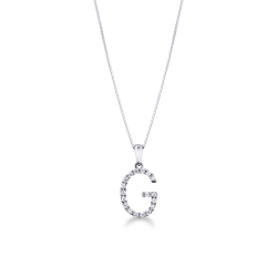 Letter G pendant with diamonds in white gold 18k 