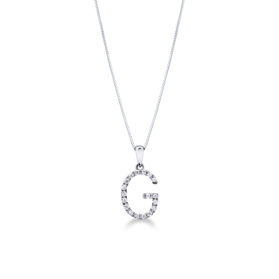 Letter G pendant with diamonds in white gold 18k 