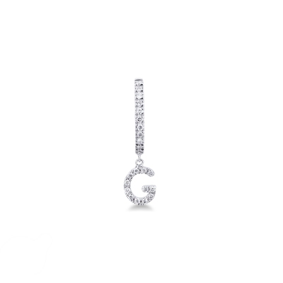 Single earring with pendant letter G  with diamonds