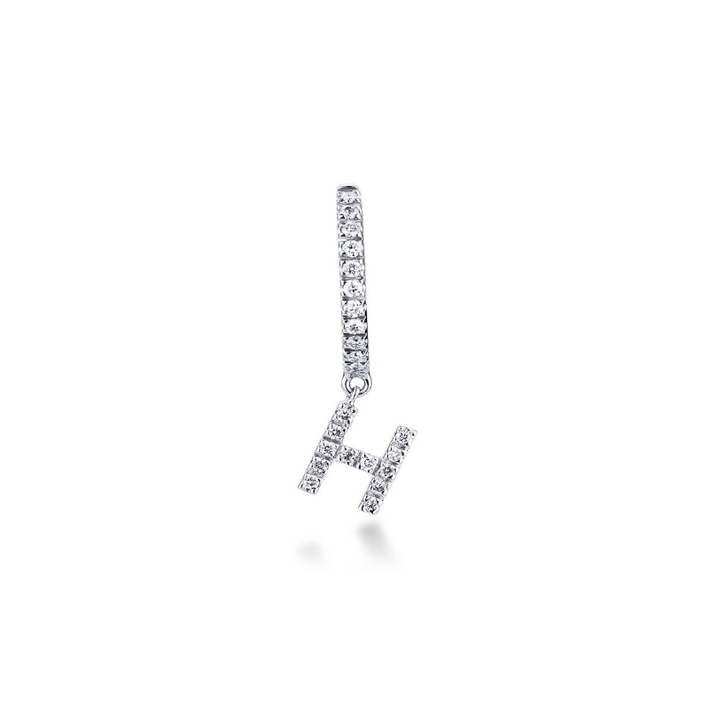 Single earring with pendant letter H with diamonds
