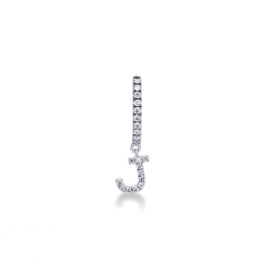 Single earring with pendant letter J with diamonds