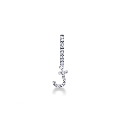Single earring with pendant letter J with diamonds
