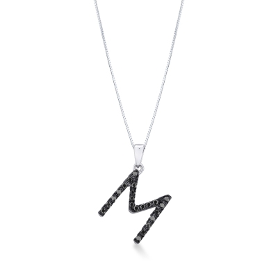 18k white gold letter M with black diamonds