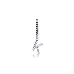 Single earring with pendant letter K with diamonds