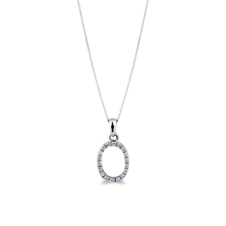 Letter O pendant with diamonds in 18k white gold