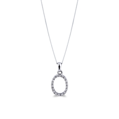 Letter O pendant with diamonds in 18k white gold