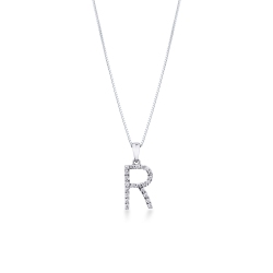 Letter R pendant with diamonds in 18k white gold