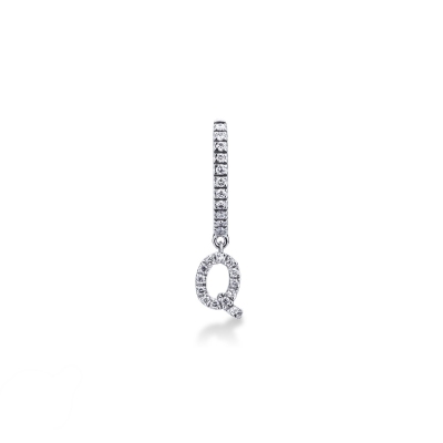 Single earring with pendant letter Q with diamonds