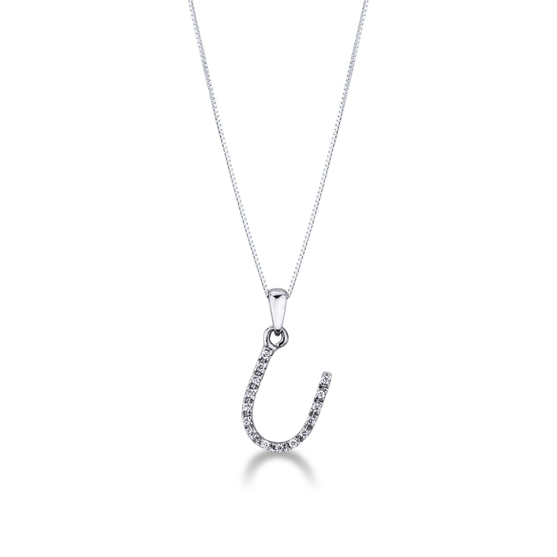 Collana lettera U in oro bianco 18k con diamanti
