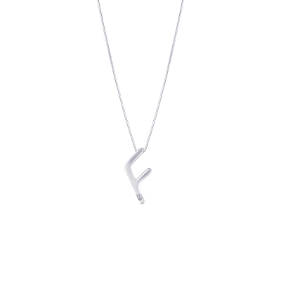 18k white gold letter F with solitaire diamond