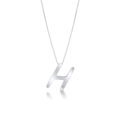 18k white gold letter H with solitaire diamond