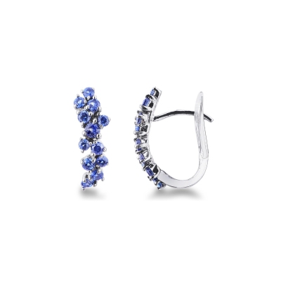 18k white gold hoops with blue sapphires 