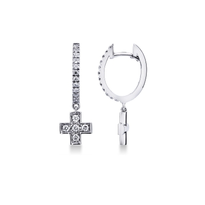 White gold 18k drop earrings with diamond cross