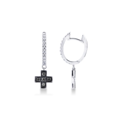 White gold 18k drop earrings with crosses in white and black diamonds 