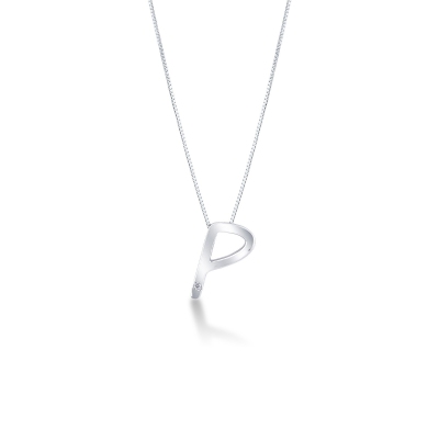 18k white gold letter P with solitaira diamond