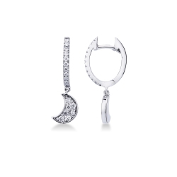 White gold 18k hoops with diamonds moon pendant 