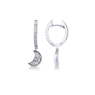 White gold 18k hoops with diamonds moon pendant 