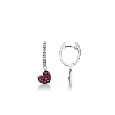 White gold 18k earrings with rubies hearts 