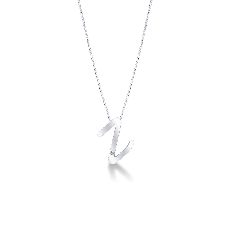 18k white gold letter Z with solitaire diamond