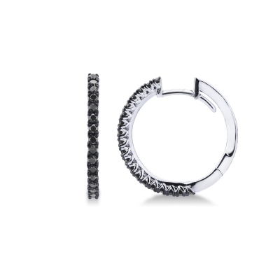 18k white gold hoops with black diamonds 
