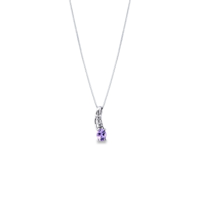18k white gold pendant with amethyst and round cut diamonds