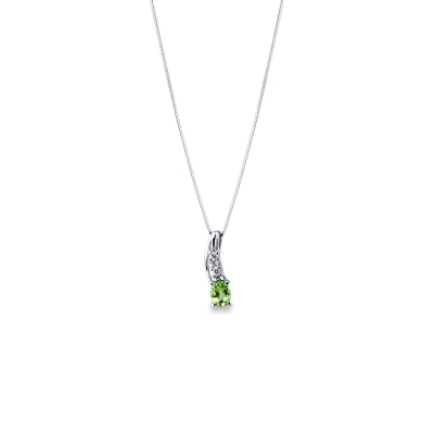 18k white gold pendant with peridot and round cut diamonds