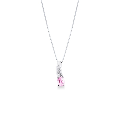18k white gold necklace with pink sapphire oval cut and diamonds 