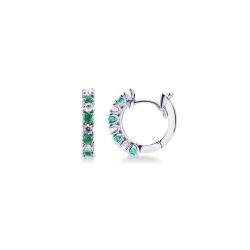 White gold 18k hoop earrings with diamonds and emeralds