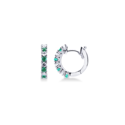 White gold 18k hoop earrings with diamonds and emeralds