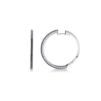 18k white gold hoop earrings with black diamonds, 3 cm diameter 