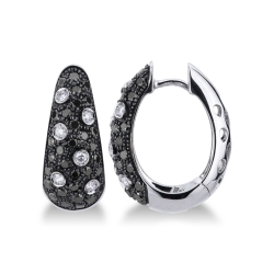 18k white gold hoops with black and white diamonds 