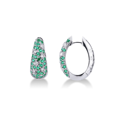 White gold 18k hoop earrings with diamonds and emeralds 