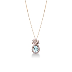 Necklace with pear cut aquamarine pendant and diamonds