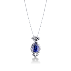 18k white gold blue sapphire pendant with diamonds 