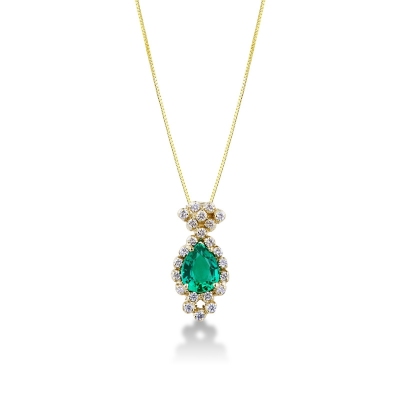 18k yellow gold emerald pendant with round cut diamonds