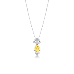 Pear cut citrine pendant with diamonds