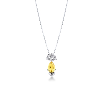 Pear cut citrine pendant with diamonds
