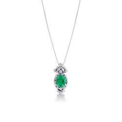Fancy oval emerald and diamond pendant