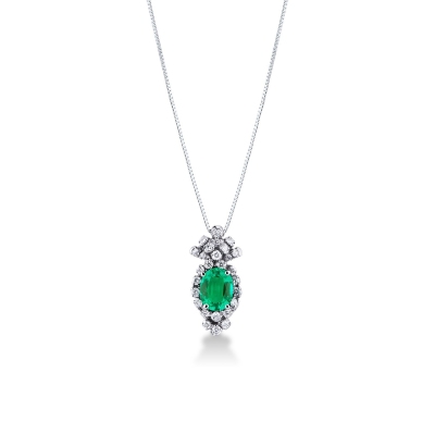 Fancy oval emerald and diamond pendant
