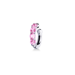 18k white gold single hoop earring with pink sapphires