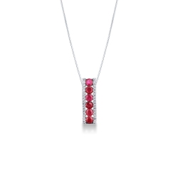 18k white gold fancy bar pendant with diamonds and rubies