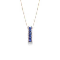 18k rose gold fancy bar pendant with diamonds and blue sapphires