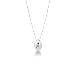 18k white gold solitaire necklace with drop shaped bezel and diamond