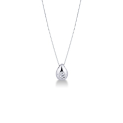 18k white gold necklace with tear drop pendant and diamond