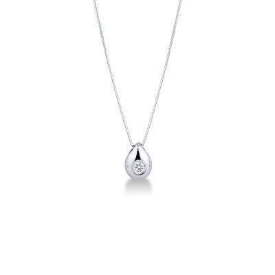 18k white gold necklace with tear drop pendant and diamond