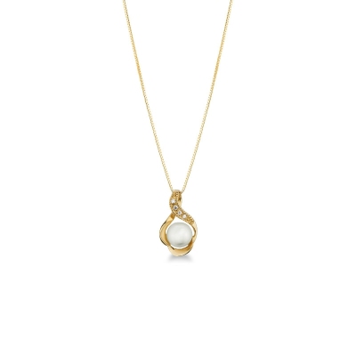 Necklace in 18k yellow gold with pearl and diamond pendant