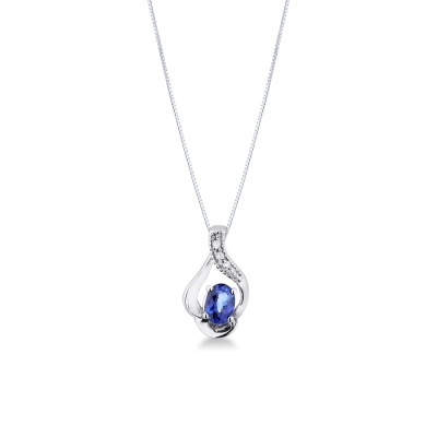 White gold 18k pendant with diamonds and blue sapphire