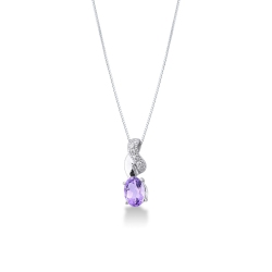 18k white gold fancy pendant with diamonds and oval amethyst
