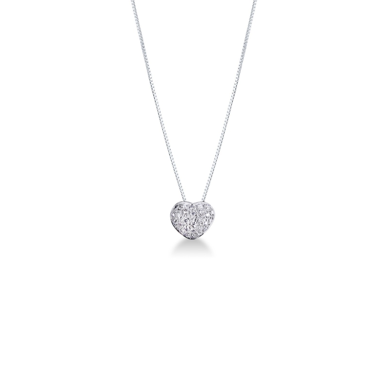 Collana in oro bianco 18k con pendente a cuore e diamanti